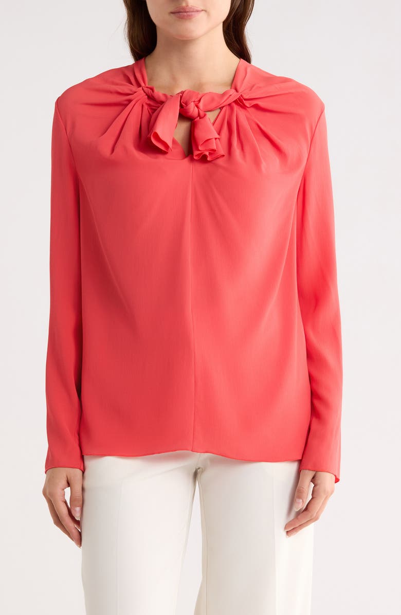 Longchamp Tie Neck Top, Main, color, Goji