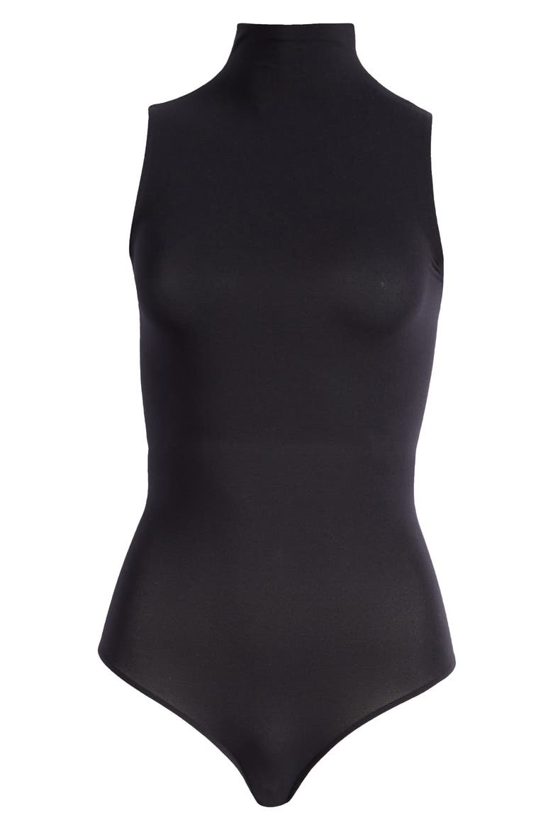Ballet Body Mock Neck Thong Bodysuit, Alternate, color, BLACK