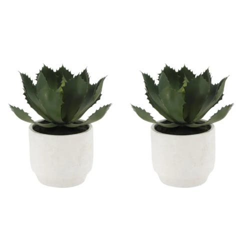 Artificial Succulent Plant Set in Stone Pots, Realistic 2-Pack