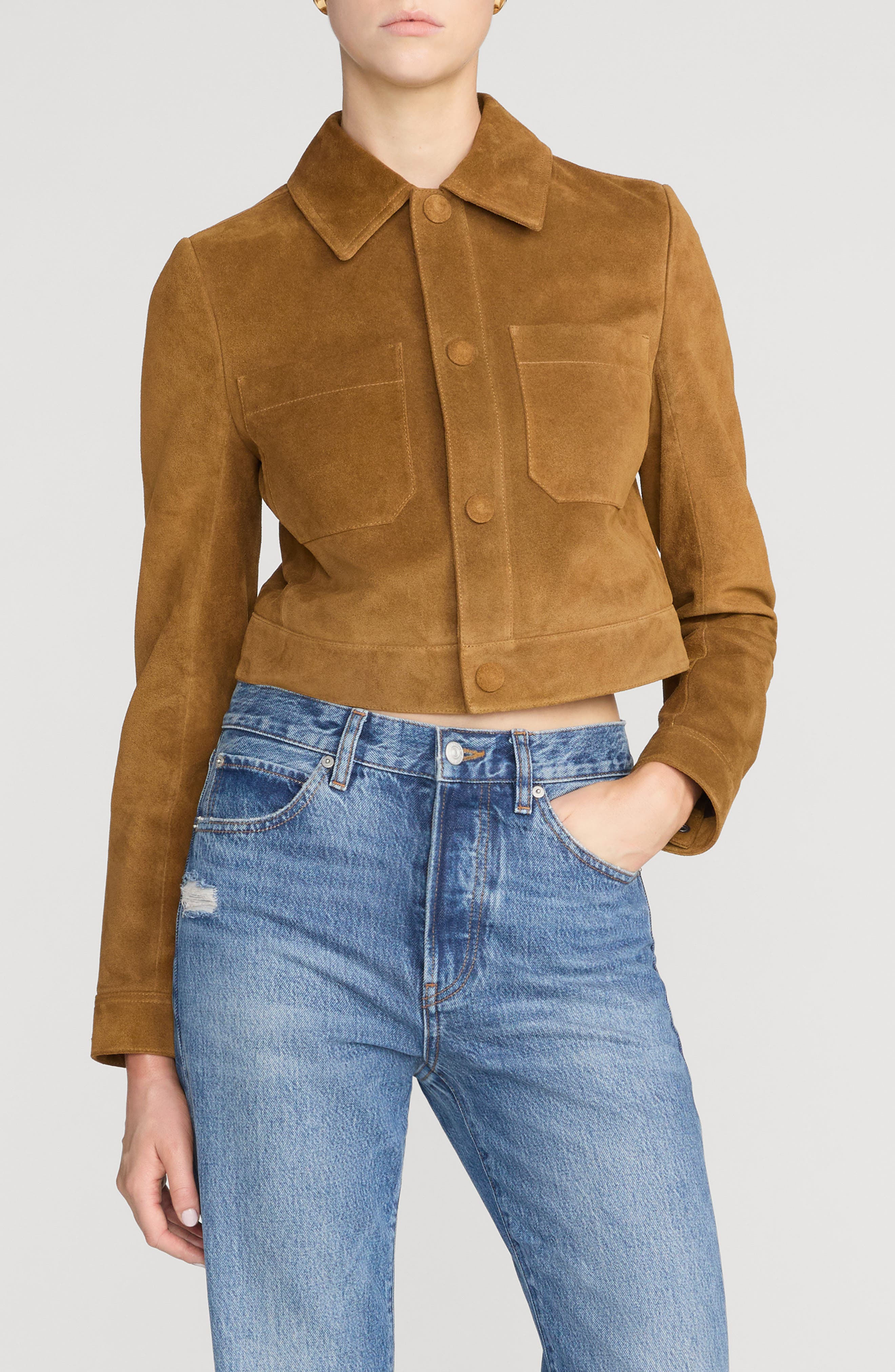 Frame The Small Suede Jacket In Brown