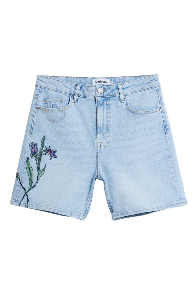 Floral Embroidered Denim Shorts, Alternate, color, LIGHT BLUE