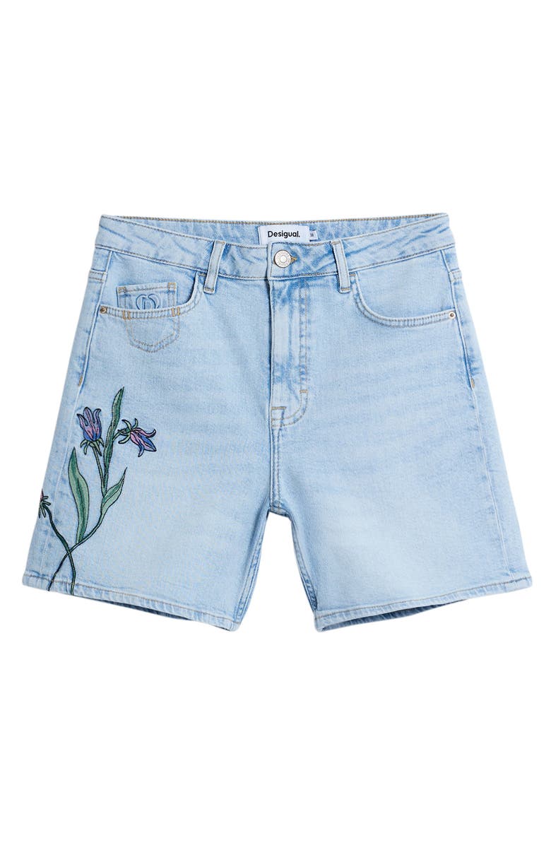 Desigual Floral Embroidered Denim Shorts, Alternate, color, Light Blue