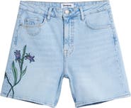 Desigual Floral Embroidered Denim Shorts