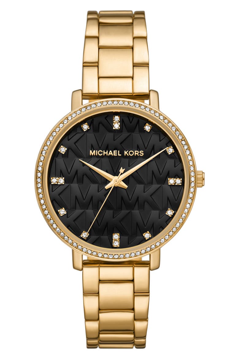 MICHAEL Michael Kors Pyper MK Logo Dial Bracelet Watch, 38mm, Main, color, GOLD