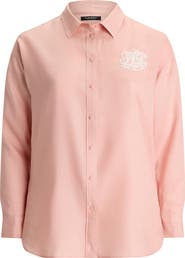 Lauren Ralph Lauren Relaxed Fit Eyelet Logo Embroidered Linen Button-Up Shirt