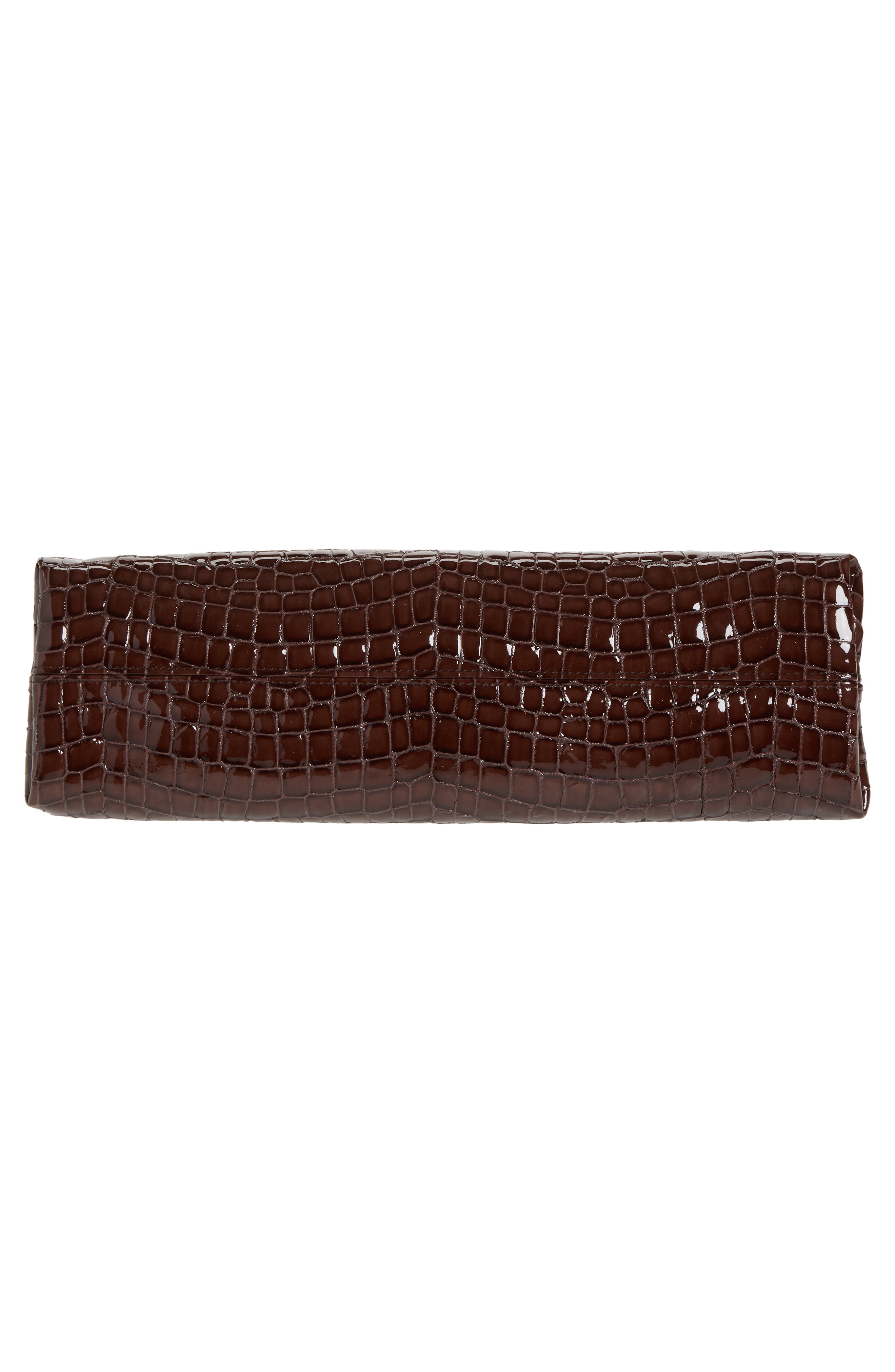 La Pochette Salon Croc Embossed Patent Leather Clutch, Alternate, color, BROWN 850