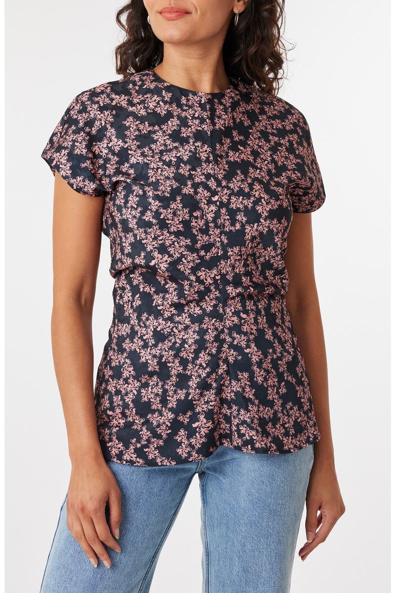 Floral Satin Jacquard Top, Main, color, DUSTY RED