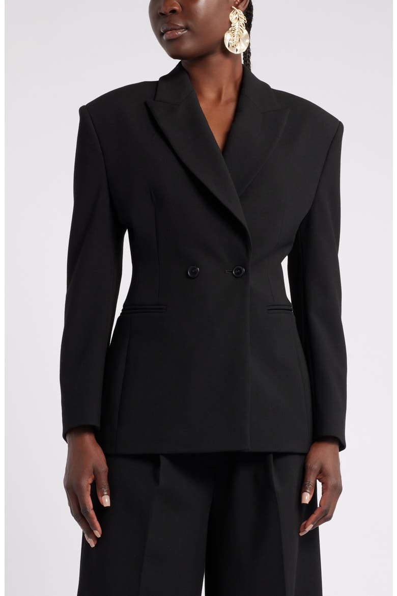 Megan Renee Structured Double Breasted Blazer, Main, color, BLACK