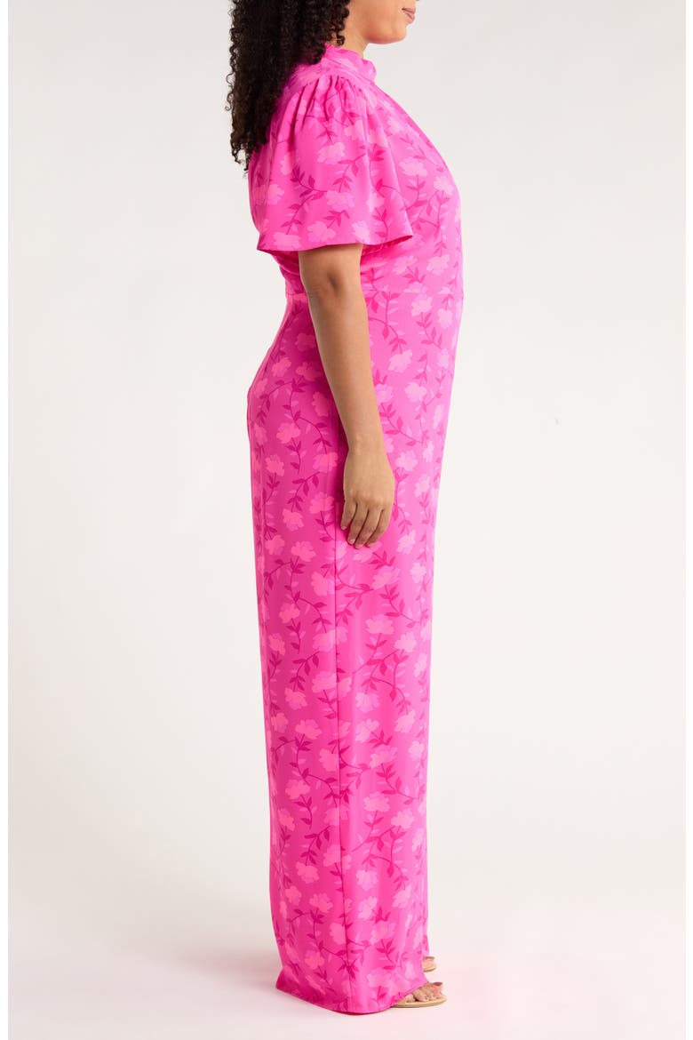 Clever Floral Mock Neck Wide Leg Jumpsuit, Alternate, color, FUCHSIA-MULTI