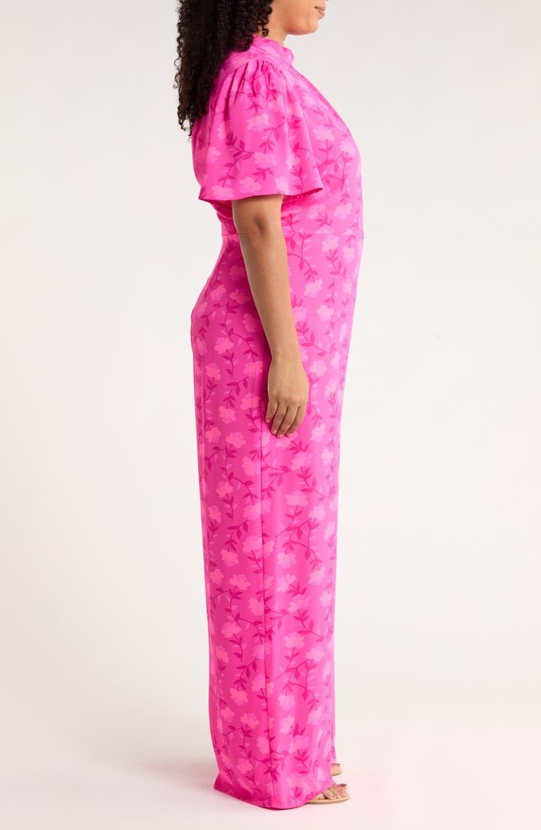 SUGARLIPS Clever Floral Mock Neck Wide Leg Jumpsuit, Alternate, color, Fuchsia-Multi