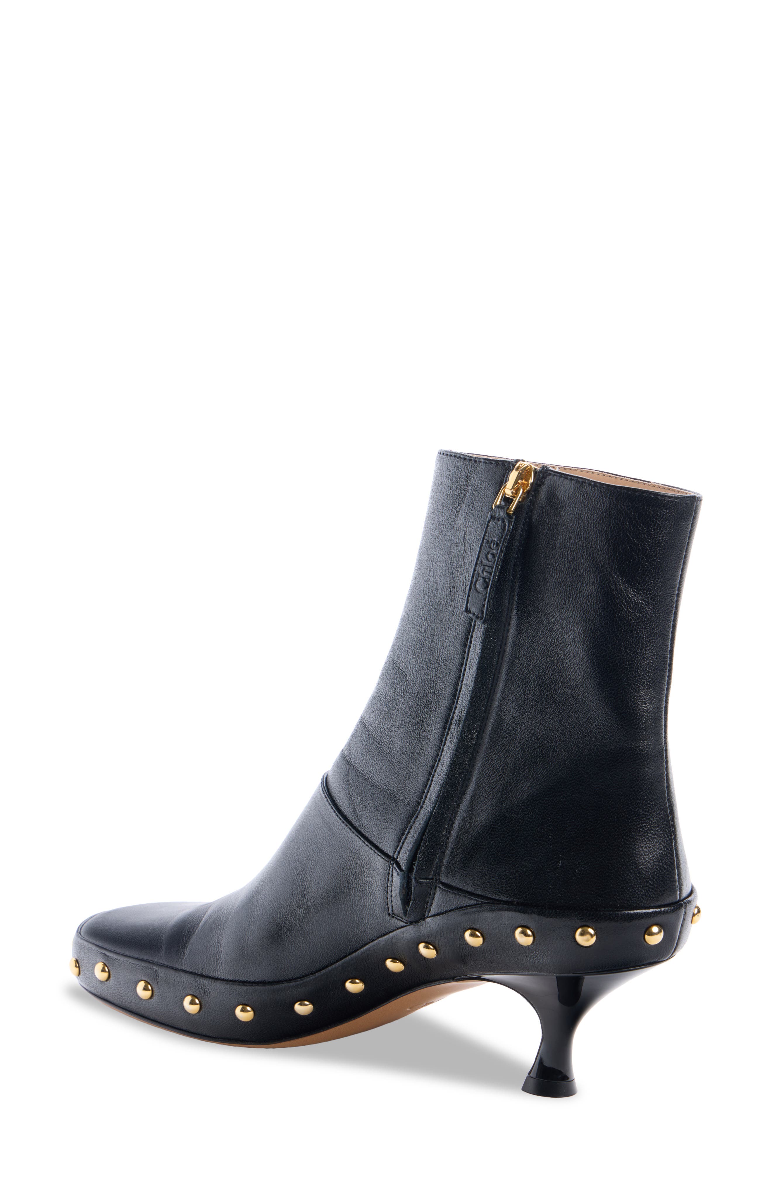 Chloé Junie Studded Kitten Heel Bootie, Alternate, color, Black
