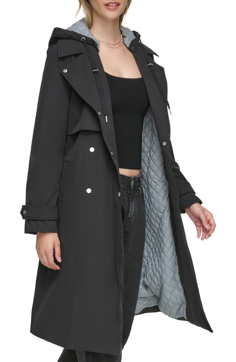 Andrew Marc Water Resistant Belted Trench Coat, Alternate, color, Black