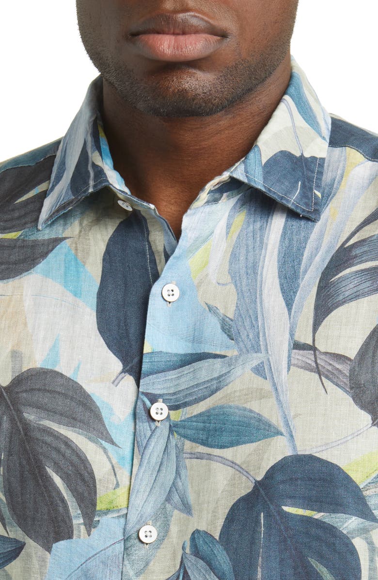 Rodd & Gunn Edwin Street Leaf Print Short Sleeve Linen Button-Up Shirt, Alternate, color,
