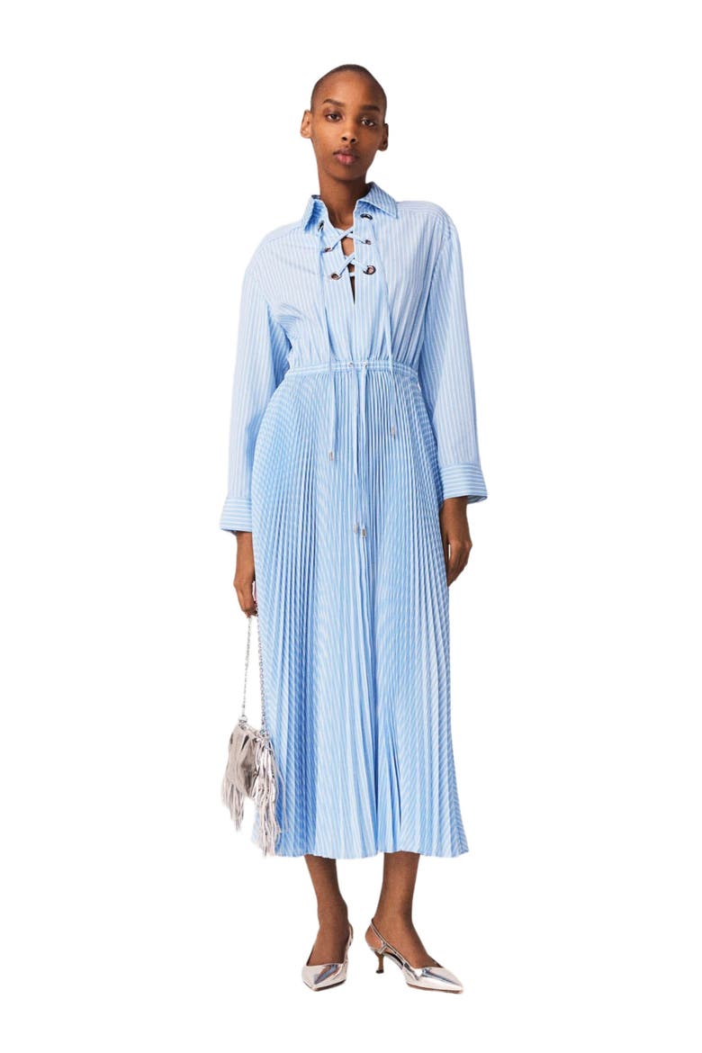 Long pleated dress with eyelets, Main, color, Blue sky