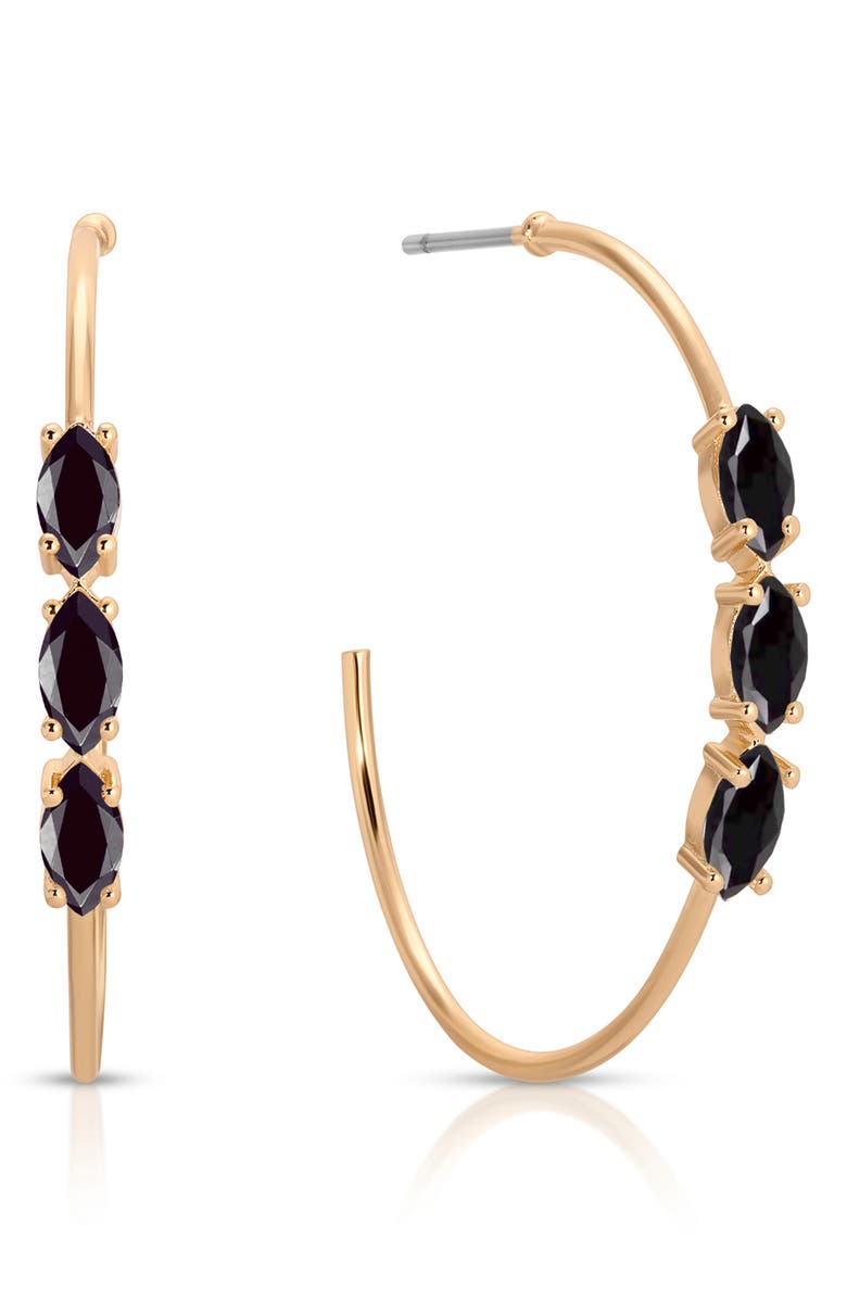 Ettika Triple Marquise Cubic Zirconia Hoop Earrings, Main, color, Black