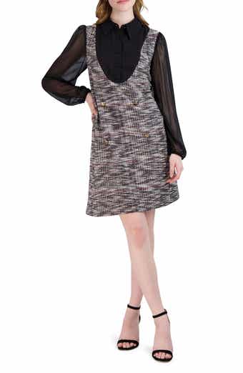Long Sleeve Mixed Media Pinafore Dress