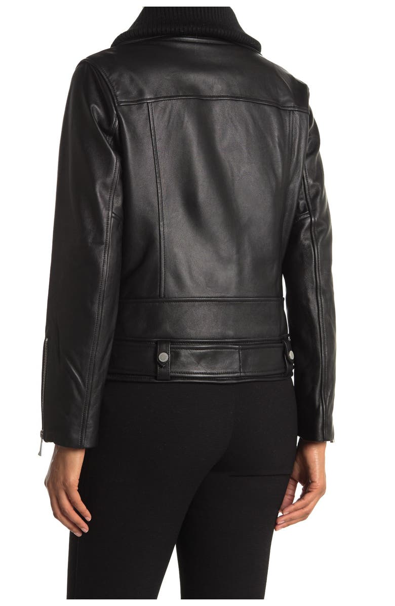 BCBGMAXAZRIA Knit Trim Lamb Leather Jacket, Alternate, color,