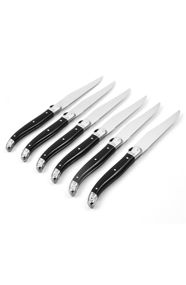 Be Home Laguiole 6 Piece Steak Knife Set, Platine in Wood Box with Acrylic Lid, Main, color, Black