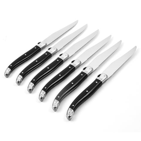 Laguiole 6 Piece Steak Knife Set, Platine in Wood Box with Acrylic Lid