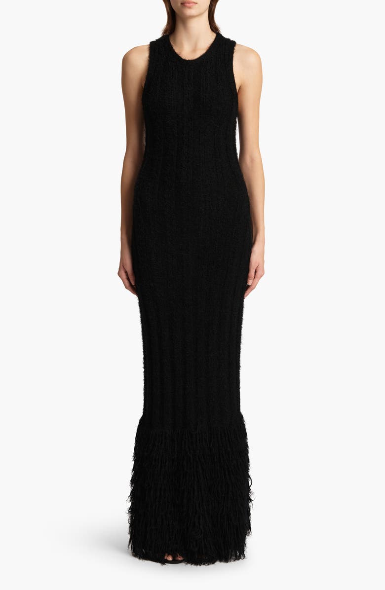 Khaite Fiore Rib Eyelash Silk & Cashmere Maxi Dress, Main, color, Black