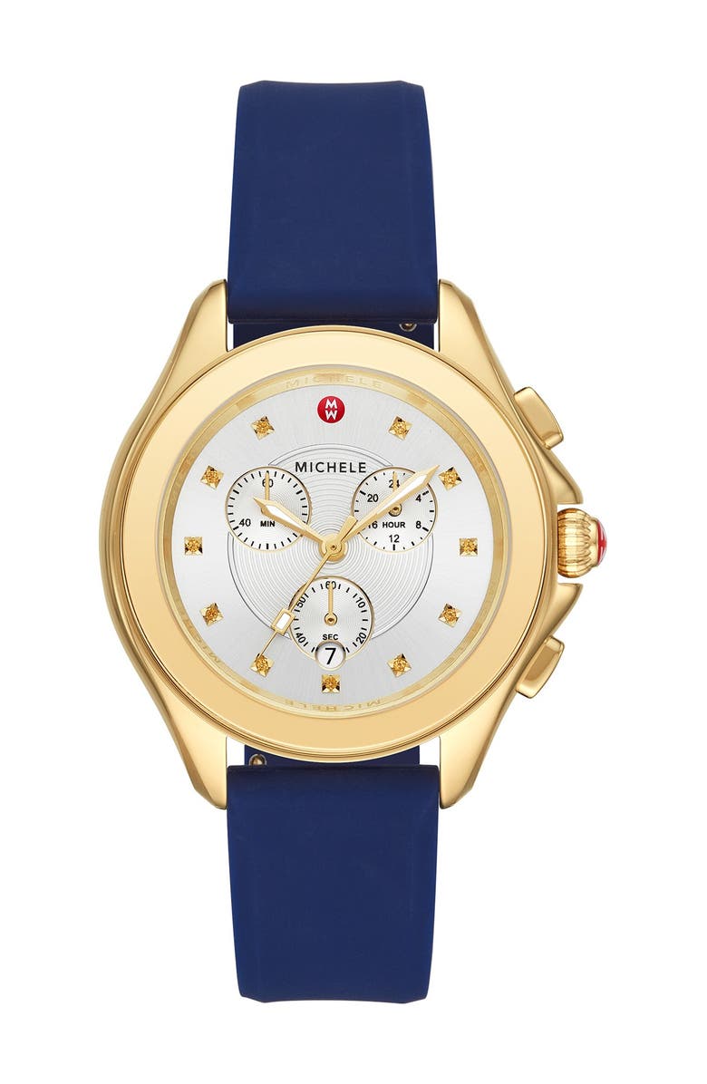 MICHELE Women's Cape Yellow Topaz Navy Silicone Strap Watch, 40mm, Main, color,