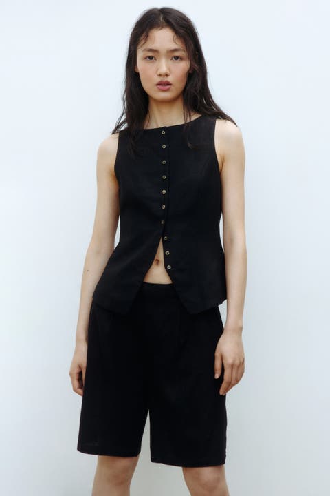 Linen-blend bermuda shorts