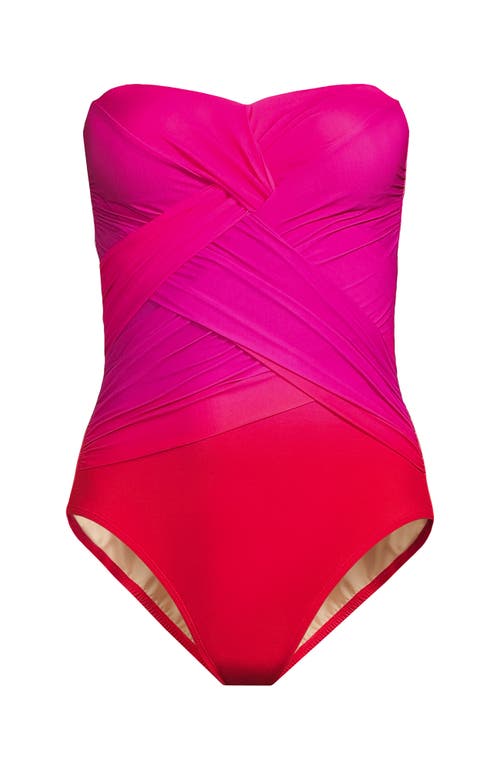 Lands' End Slender Suit Shine Bandeau Tummy Control Chlorine Resistant High Leg One Piece Swimsuit In Pink Multi Ombre