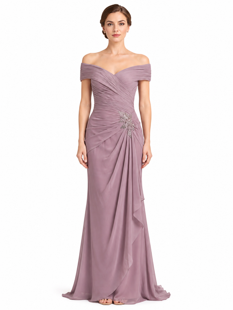 Off Shoulder Elegant Chiffon Gown