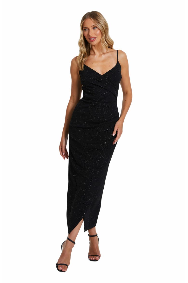 Glitter Liverpool Strappy Wrap Maxi Dress, Main, color, Black