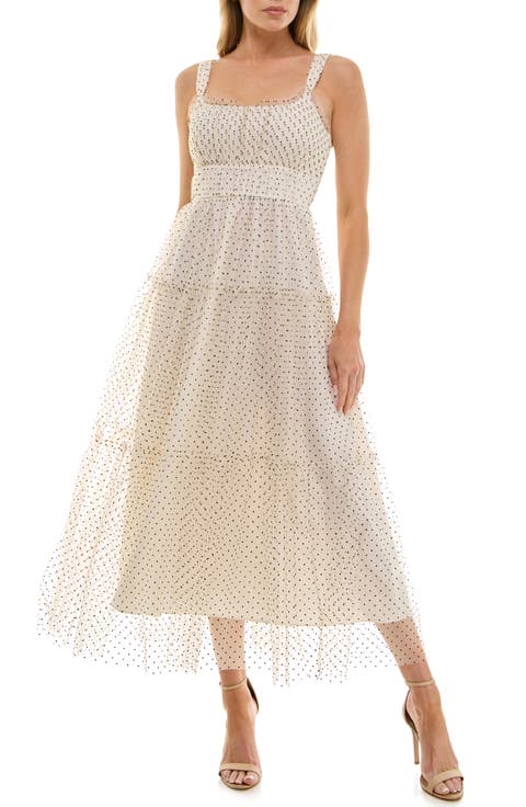 Dot Mesh Empire Waist Gown