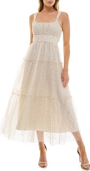 Socialite Dot Mesh Empire Waist Gown