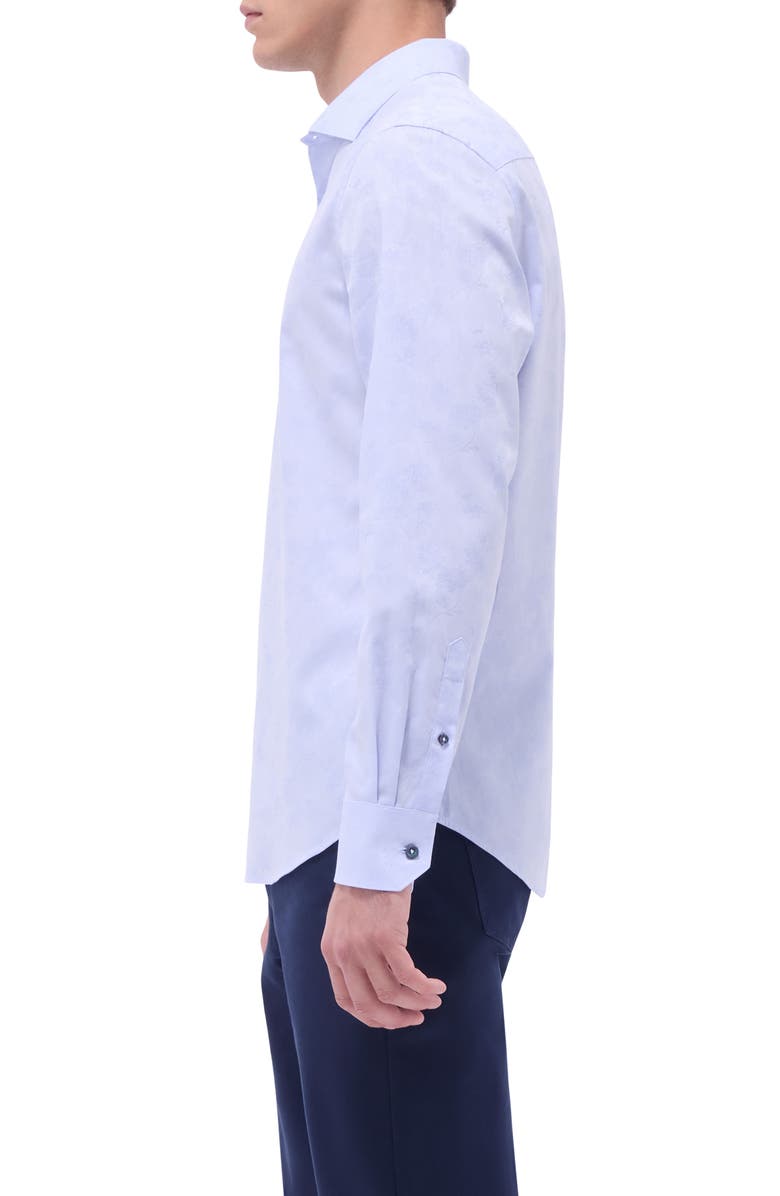 Bugatchi Axel Floral Jacquard Shaped Fit Button-Up Shirt, Alternate, color, Sky