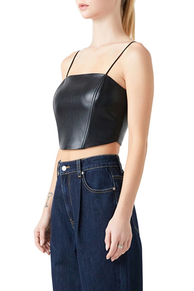 Faux Leather Crop Top, Alternate, color, BLACK