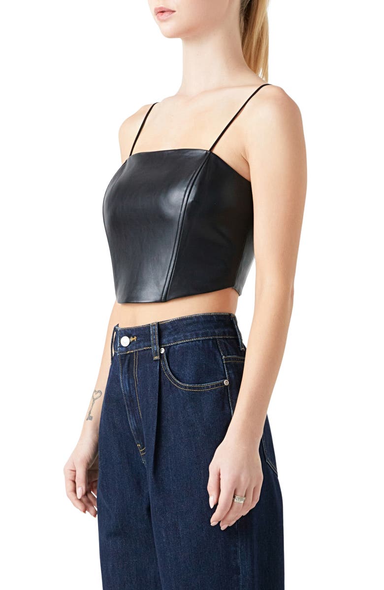 Grey Lab Faux Leather Crop Top, Alternate, color, Black
