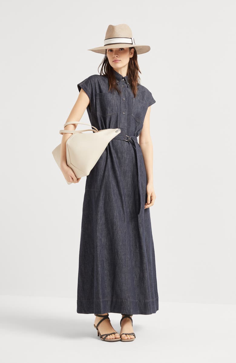 Brunello Cucinelli Twill chemisier dress with monili, Alternate, color,