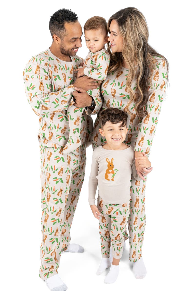 Leveret Kids Footed Cotton Easter Matching Family Pajamas, Bunny Prints, Alternate, color, Rabbit