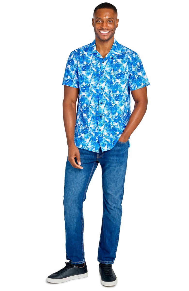 CONSTRUCT Duo Palm Print Camp Shirt, Alternate, color, Blue