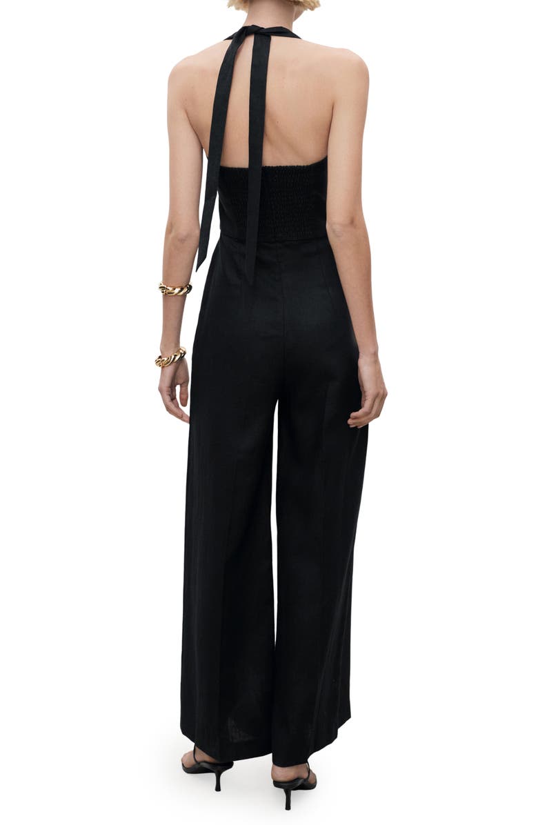 MANGO Halter Linen Jumpsuit, Alternate, color, 