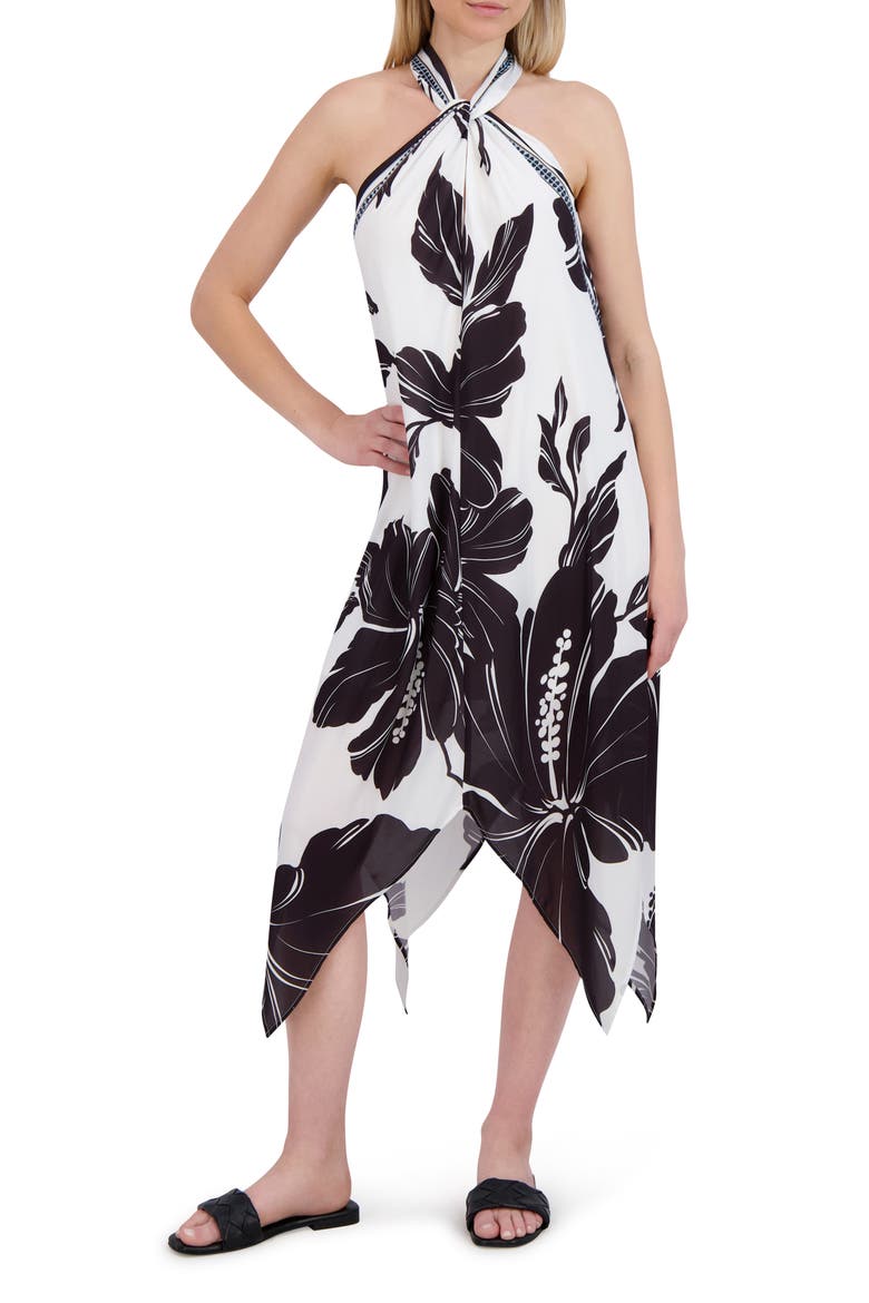 Handkerchief Halter Dress, Main, color, WHITE/ BLACK