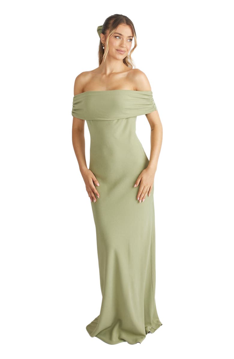 Six Stories Bardot Crepe Bridesmaid Dress, Main, color, Sage