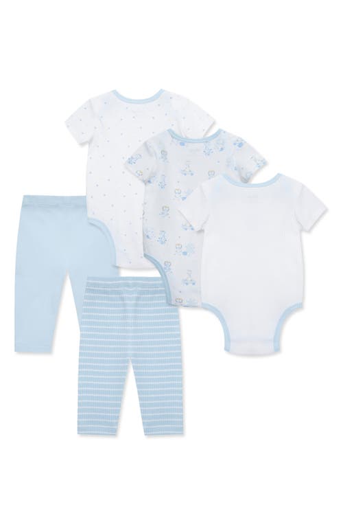 Little Me Baby Boys Cute Cotton Bodysuits & Pants, 5 Piece Set In Blue