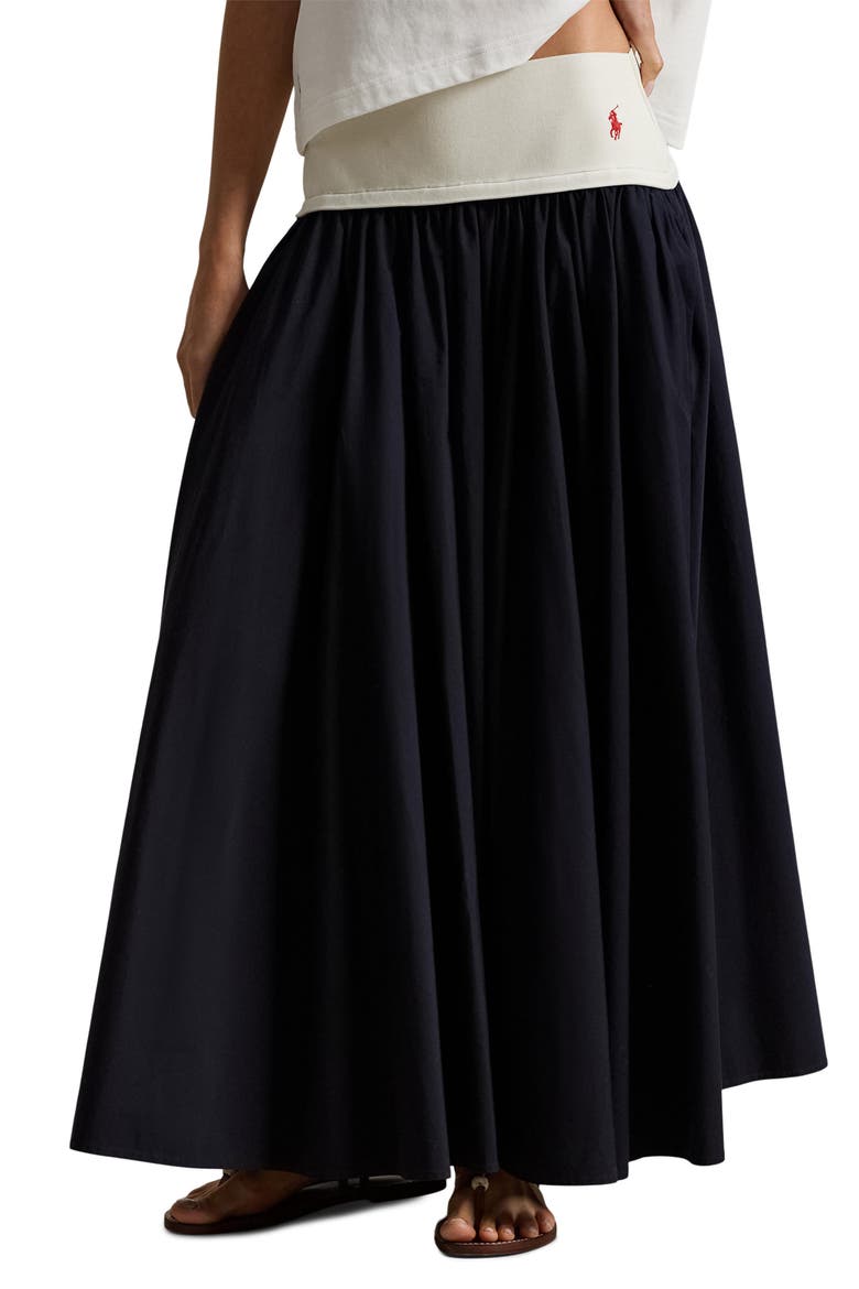 Mixed Media Cotton Poplin Maxi Skirt, Main, color, ATLANTIC