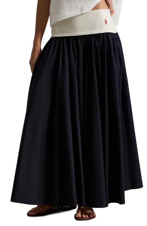 Mixed Media Cotton Poplin Maxi Skirt