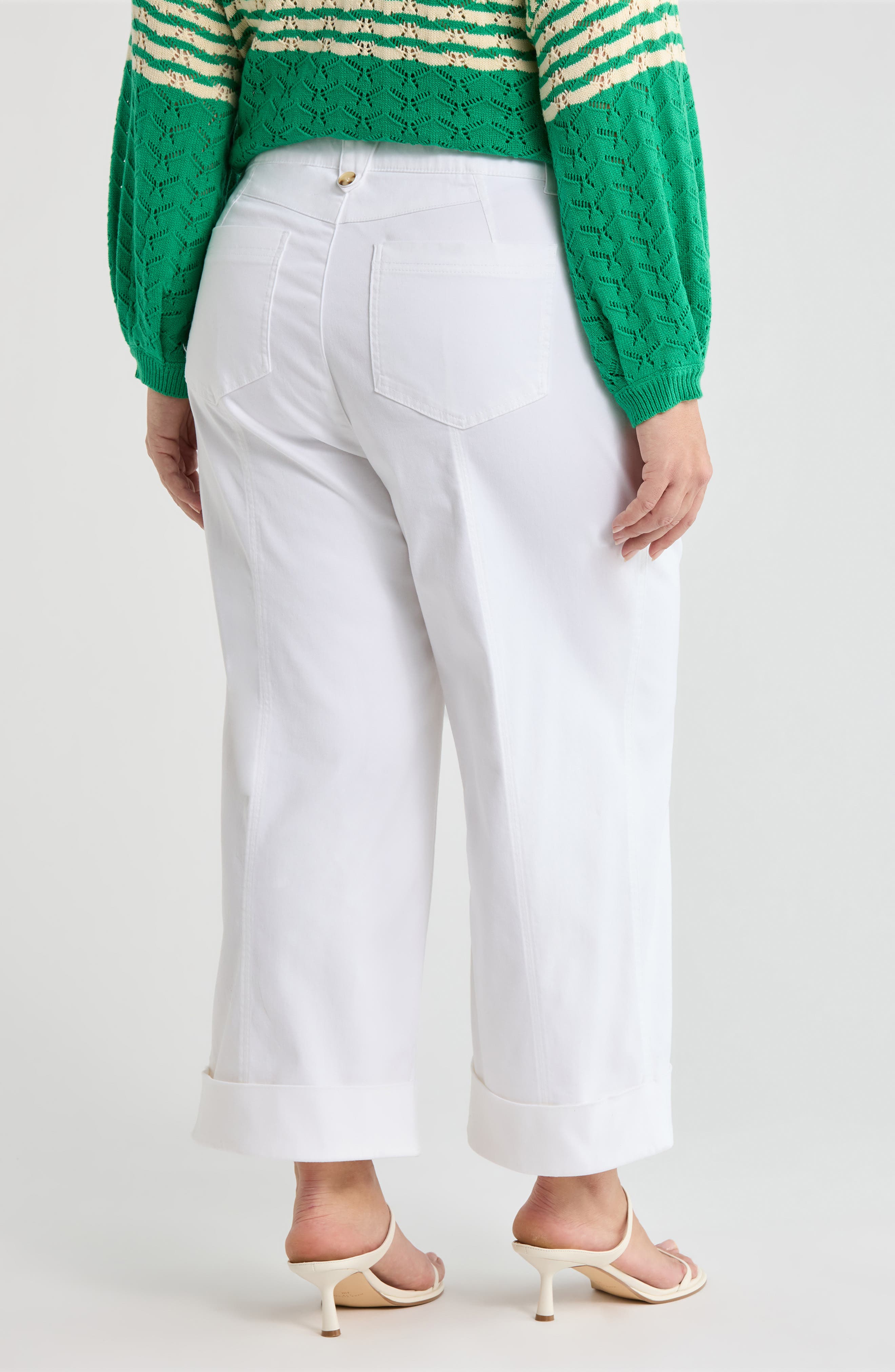 Skyrise Exposed Button Cuffed Wide Leg Twill Pants - image 2