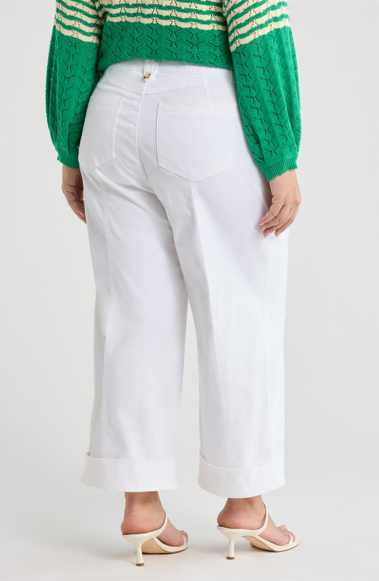 Wit & Wisdom Skyrise Exposed Button Cuffed Wide Leg Twill Pants, Alternate, color, White
