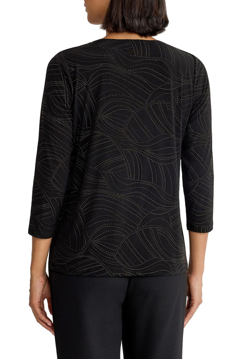 Pleated Three Quarter Sleeve Top, Alternate, color, BLACK/ GOLD