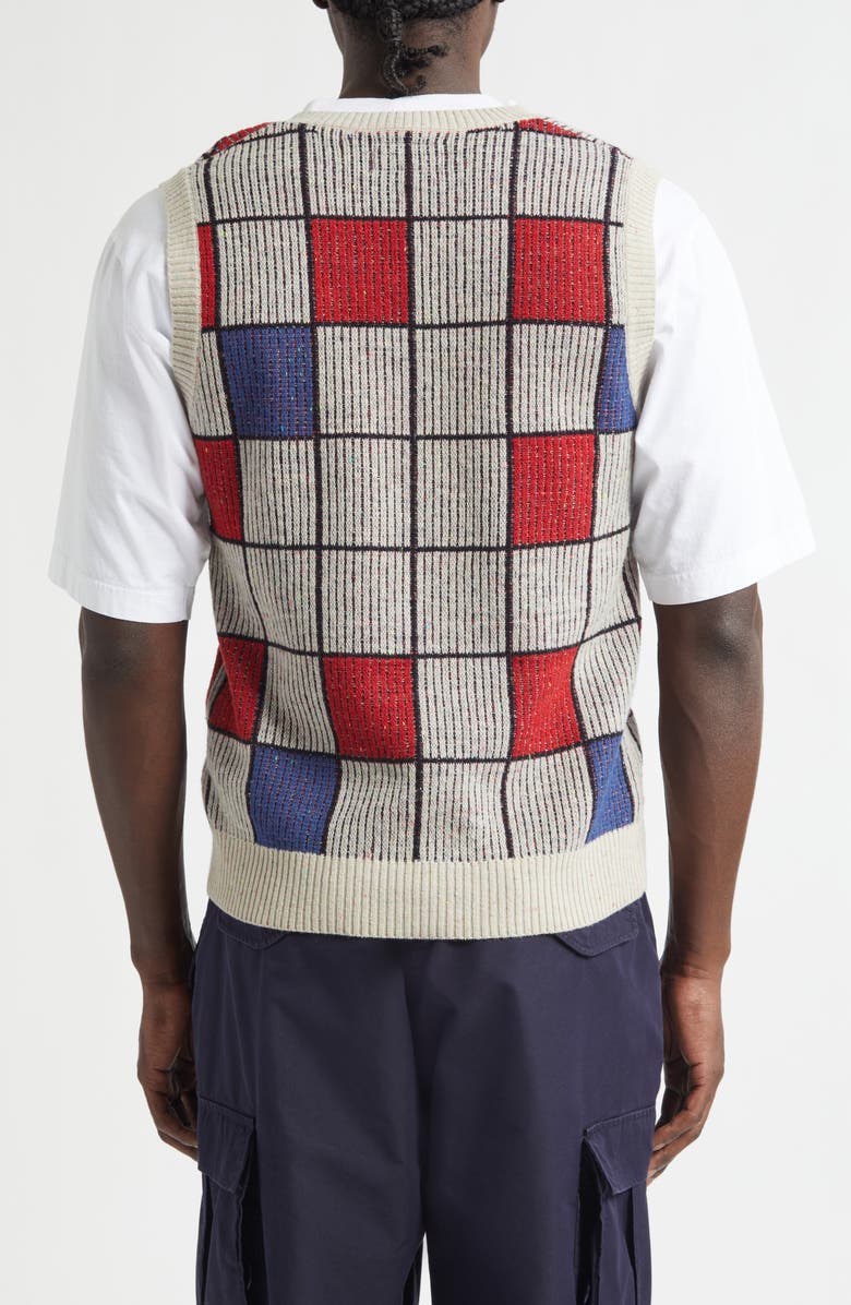 BEAMS Block Pattern Wool Blend Sweater Vest, Alternate, color, White
