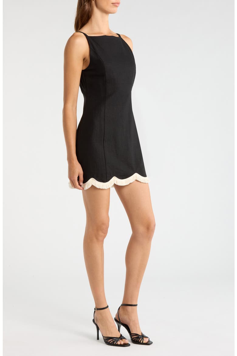 Encore Fray Scallop Hem Minidress, Alternate, color, BLACK