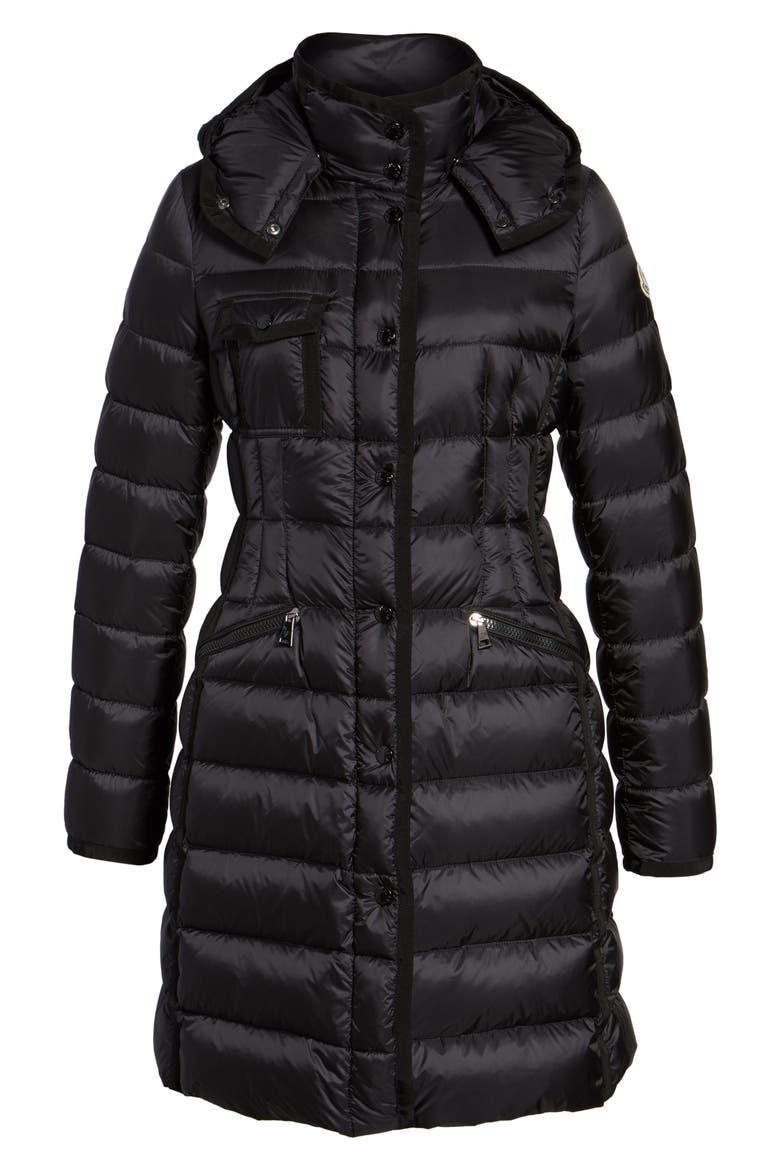 'Hermine' Grosgrain Trim Water Resistant Down Coat, Alternate, color, BLACK