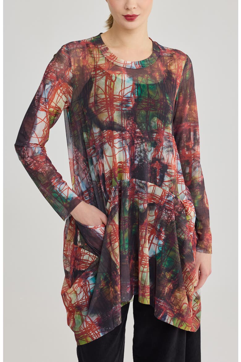 Clemence Printed Mesh Tunic, Main, color, Multi-Brown